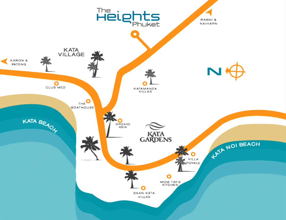 Map of Kata with location of The Heights Phuket Property